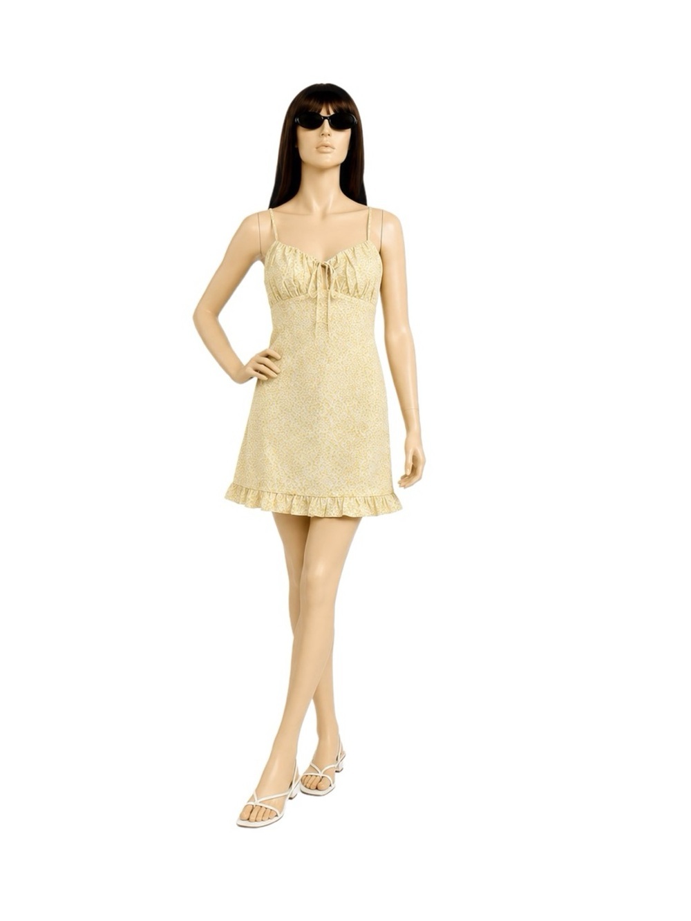 Anthropologie Le Lis Yellow Ditsy Floral Coquette Dress Cottagecore Size S